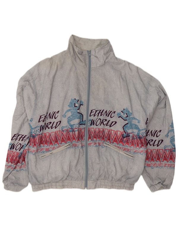 Vintage Mens Graphic Tracksuit Top Jacket Large Grey Geometric