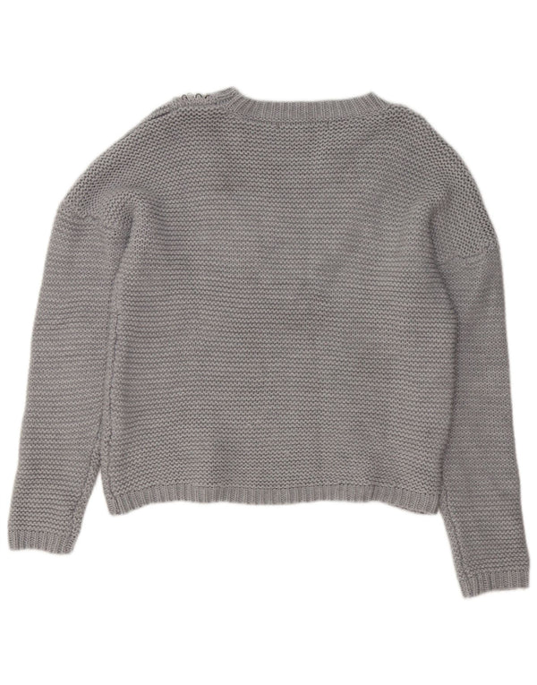 Guess Womens V-Neck Jumper Sweater UK 16 Large Grey Acrylic