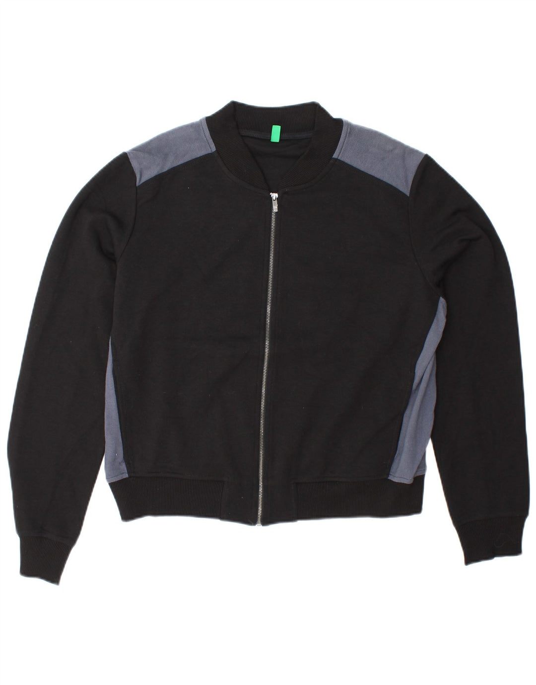 BENETTON Womens Crop Tracksuit Top Jacket UK 16 Large Black Colourblock