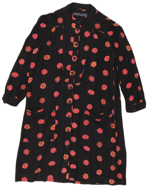 French Connection Womens 3/4 Sleeve Shirt Dress UK 10 Small Black Floral