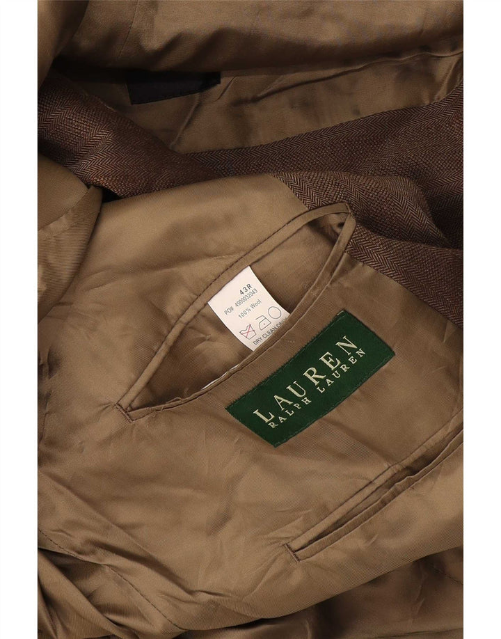 Ralph Lauren Mens 2 Button Blazer Jacket UK 43 Large Beige Herringbone Wool