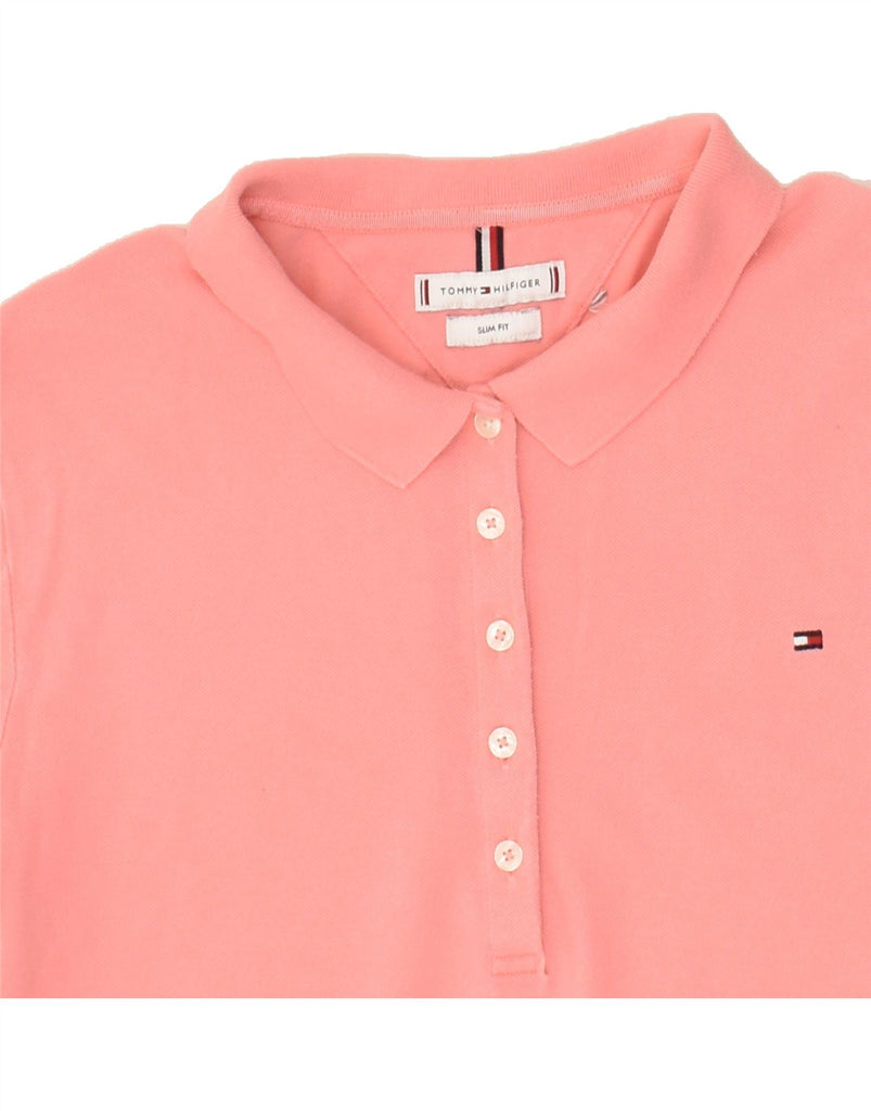 TOMMY HILFIGER Womens Slim Fit Polo Shirt UK 14 Large Pink | Vintage Tommy Hilfiger | Thrift | Second-Hand Tommy Hilfiger | Used Clothing | Messina Hembry 