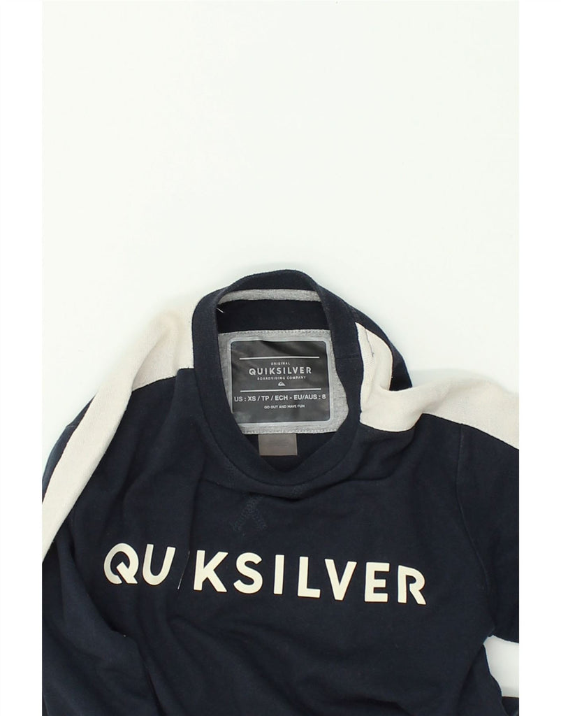 QUIKSILVER Womens Graphic Sweatshirt Jumper UK 6 XS Navy Blue Cotton | Vintage Quiksilver | Thrift | Second-Hand Quiksilver | Used Clothing | Messina Hembry 