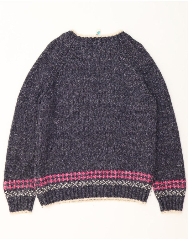 Weird Fish Womens Boat Neck Jumper Sweater UK 12 Medium Navy Blue Fair Isle