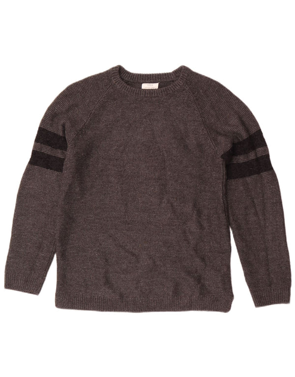 Zara Boys Graphic Boat Neck Jumper Sweater 11-12 Years Grey Striped Acrylic