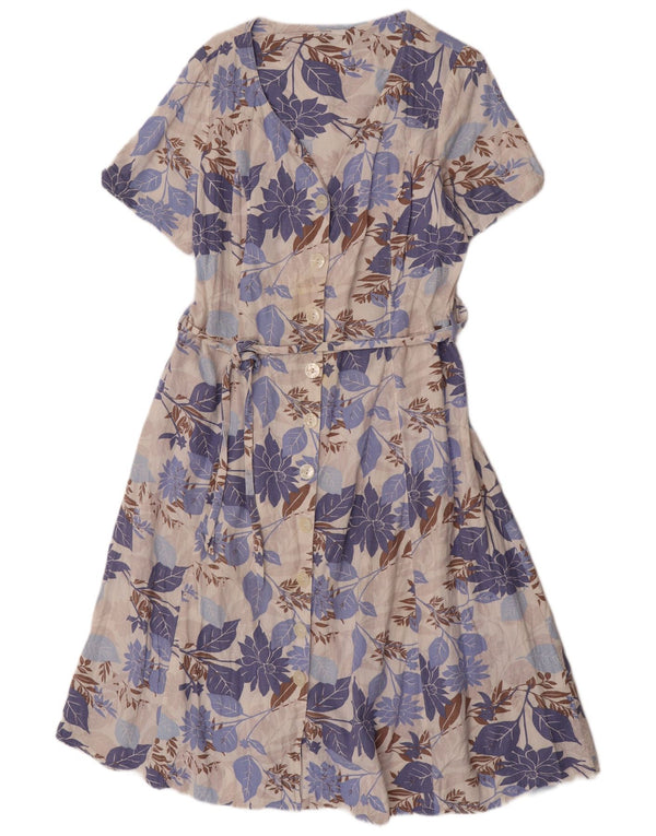 Marks & Spencer Womens Short Sleeves Shirt Dress UK 16 Large Blue Floral