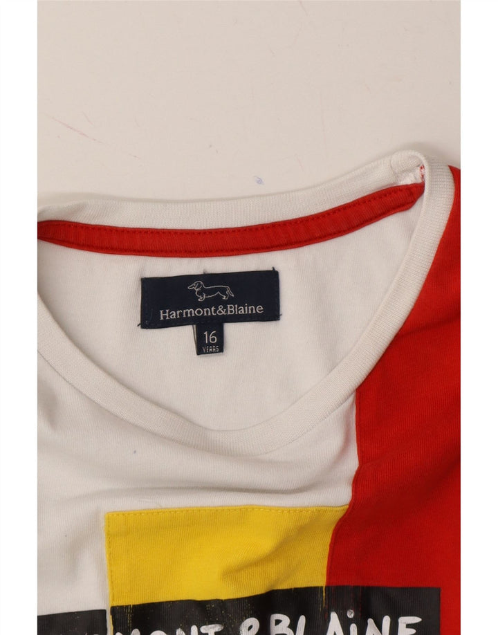 HARMONT & BLAINE Boys Graphic Top Long Sleeve 15-16 Years White Vintage Harmont & Blaine and Second-Hand Harmont & Blaine from Messina Hembry 
