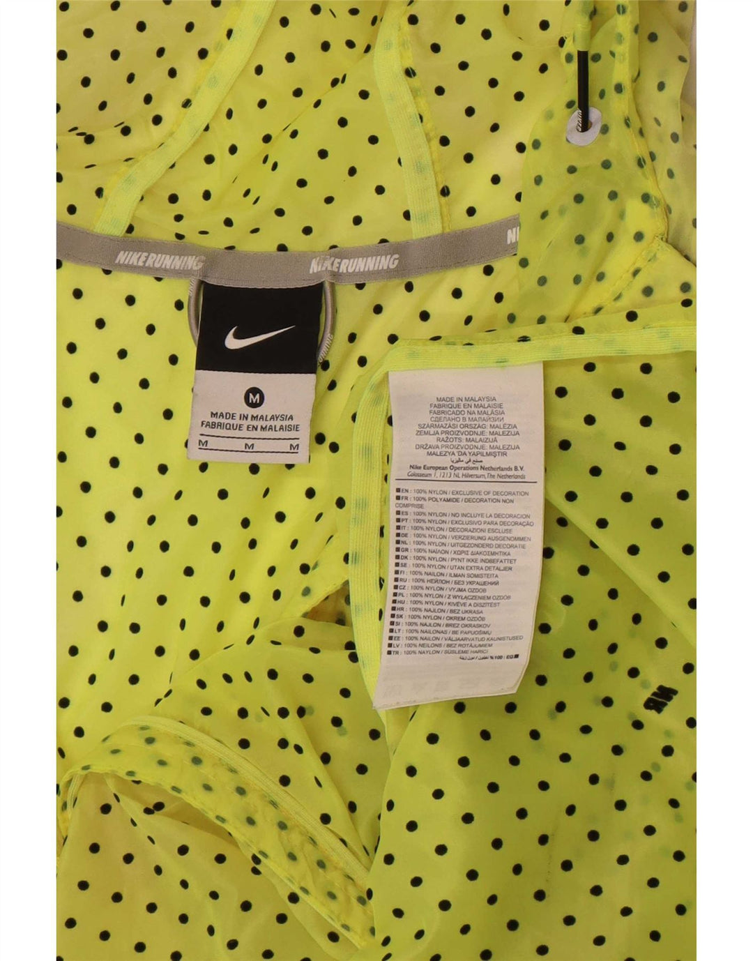 Nike Womens Running Hooded Rain Jacket UK 14 Medium Yellow Spotted