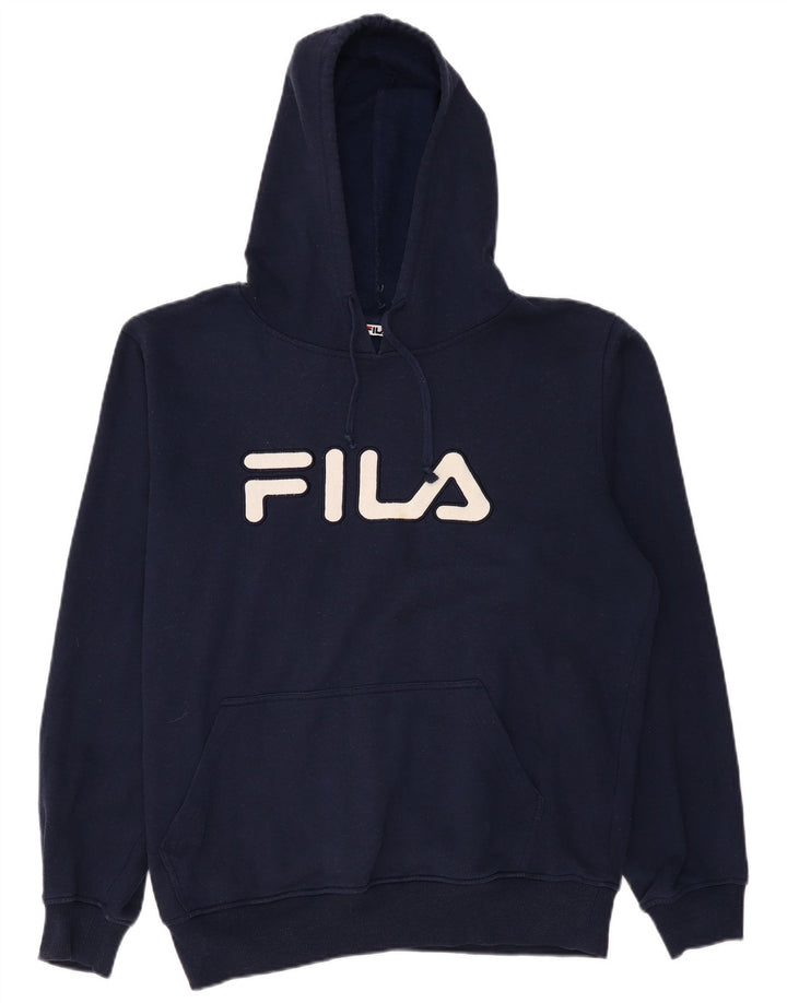 FILA Mens Graphic Hoodie Jumper Large Navy Blue Cotton