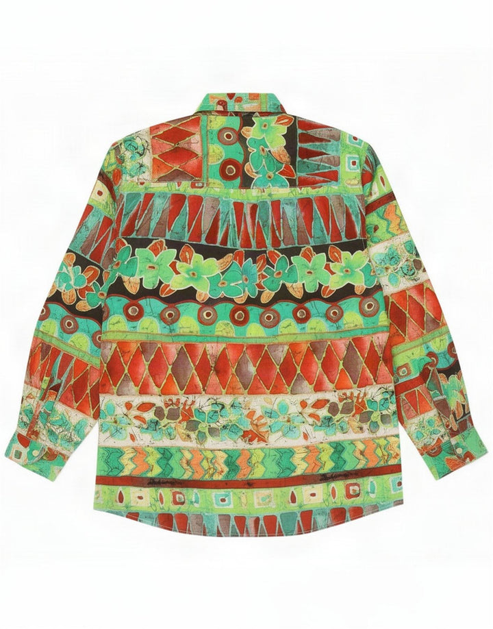 Vintage Mens Hawaiian Shirt Medium Green Geometric