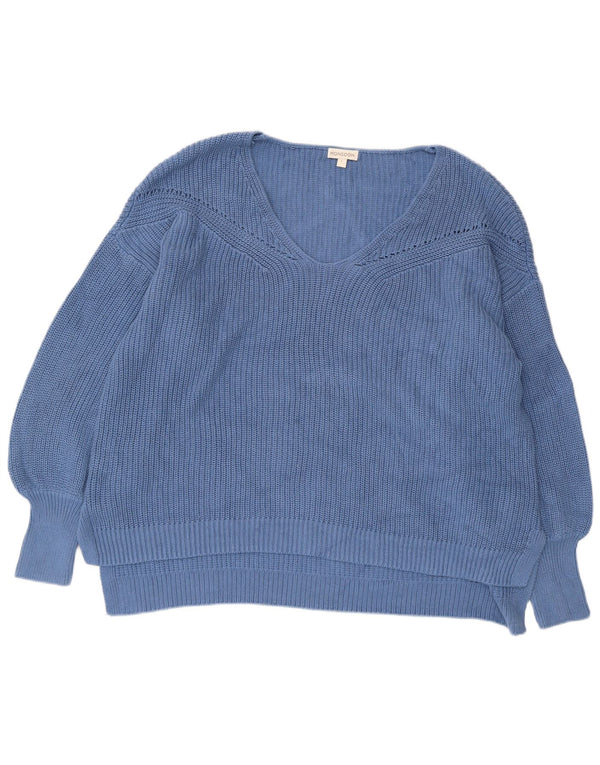 Monsoon Womens Oversized V-Neck Jumper Sweater UK 16 Large Blue Cotton