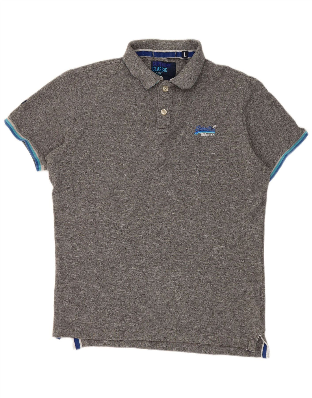 Superdry Mens Polo Shirt Large Grey Flecked Cotton