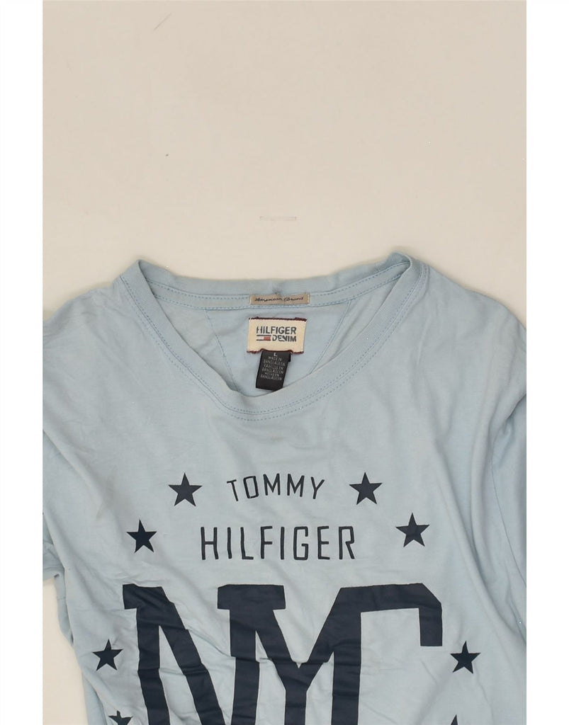 TOMMY HILFIGER Mens New York City Graphic T-Shirt Top Large Blue Cotton | Vintage Tommy Hilfiger | Thrift | Second-Hand Tommy Hilfiger | Used Clothing | Messina Hembry 