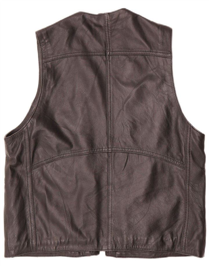Vintage Mens Leather Utility Gilet EU 52 XL Black