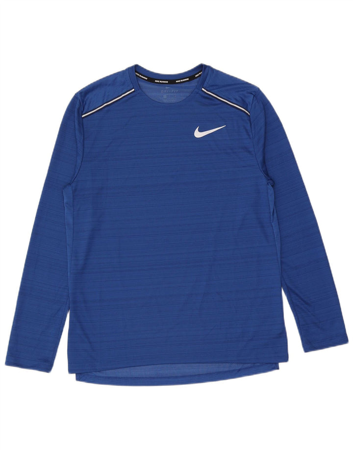 Nike Mens Dri Fit Top Long Sleeve Medium Blue Striped Polyester