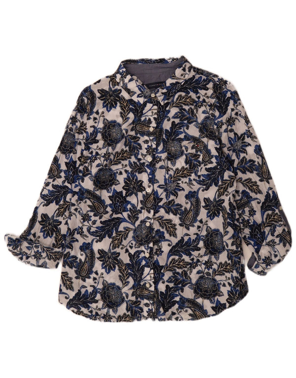 Tommy Hilfiger Womens Shirt UK 14 Medium Navy Blue Floral Cotton