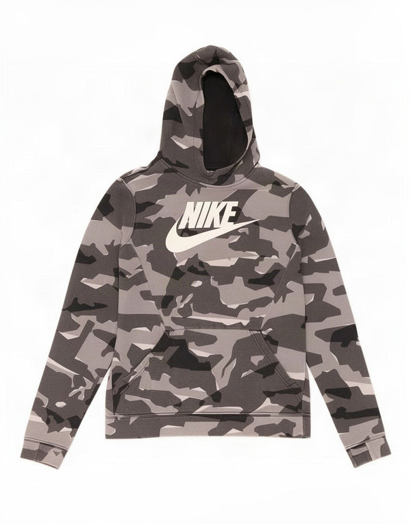 Nike Boys Graphic Hoodie Jumper 13-14 Years XL Grey Camouflage Cotton