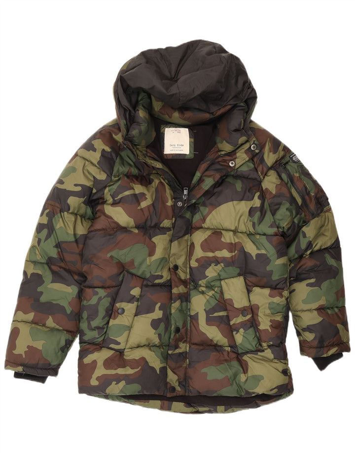 Zara Boys Hooded Padded Jacket 13-14 Years Multicoloured Camouflage