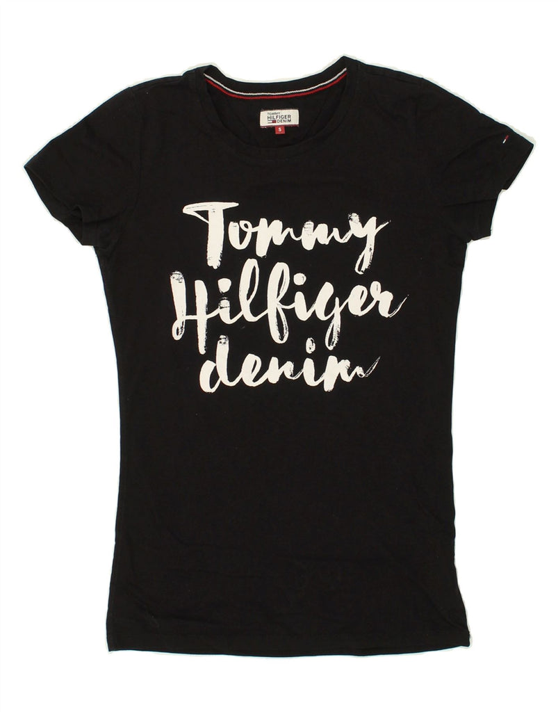 TOMMY HILFIGER Womens Graphic T-Shirt Top UK 10 Small Black Cotton | Vintage Tommy Hilfiger | Thrift | Second-Hand Tommy Hilfiger | Used Clothing | Messina Hembry 