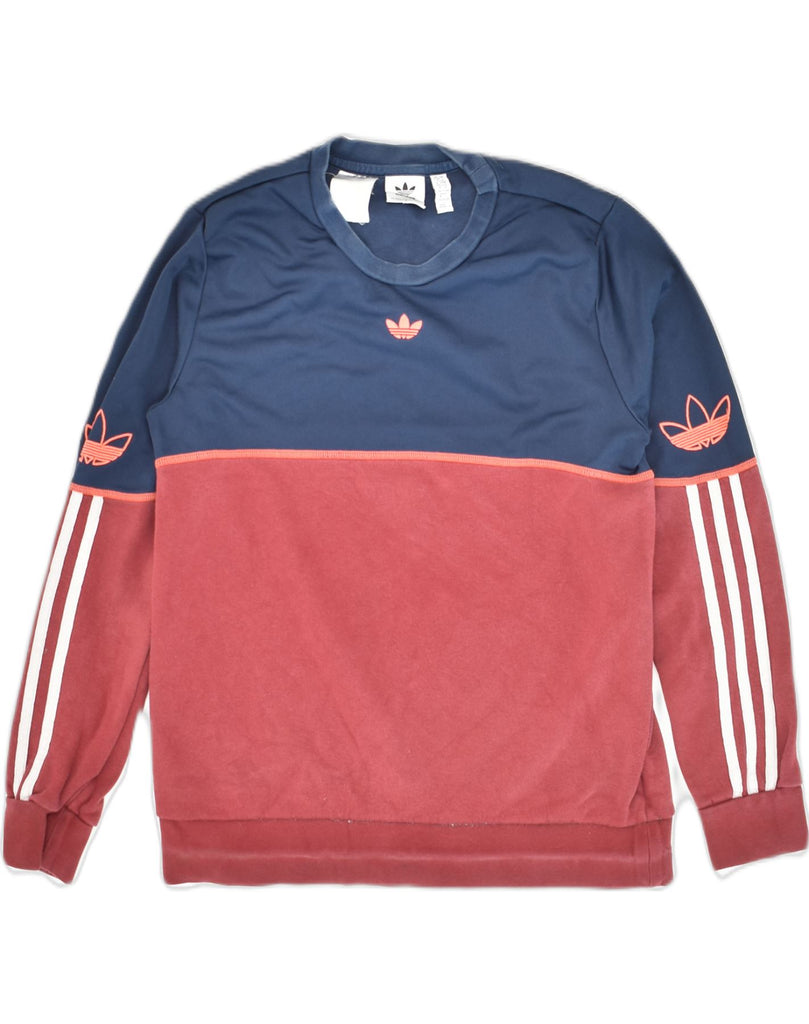 ADIDAS Boys Sweatshirt Jumper 13-14 Years Navy Blue Colourblock Cotton | Vintage Adidas | Thrift | Second-Hand Adidas | Used Clothing | Messina Hembry 