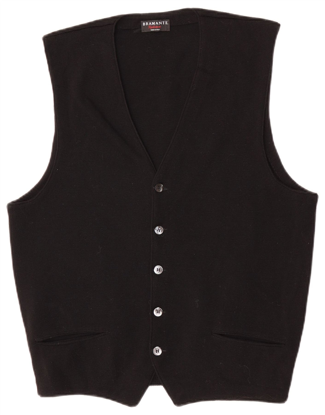 Bramante Mens Sleeveless Cardigan Sweater IT 48 Medium Black Virgin Wool