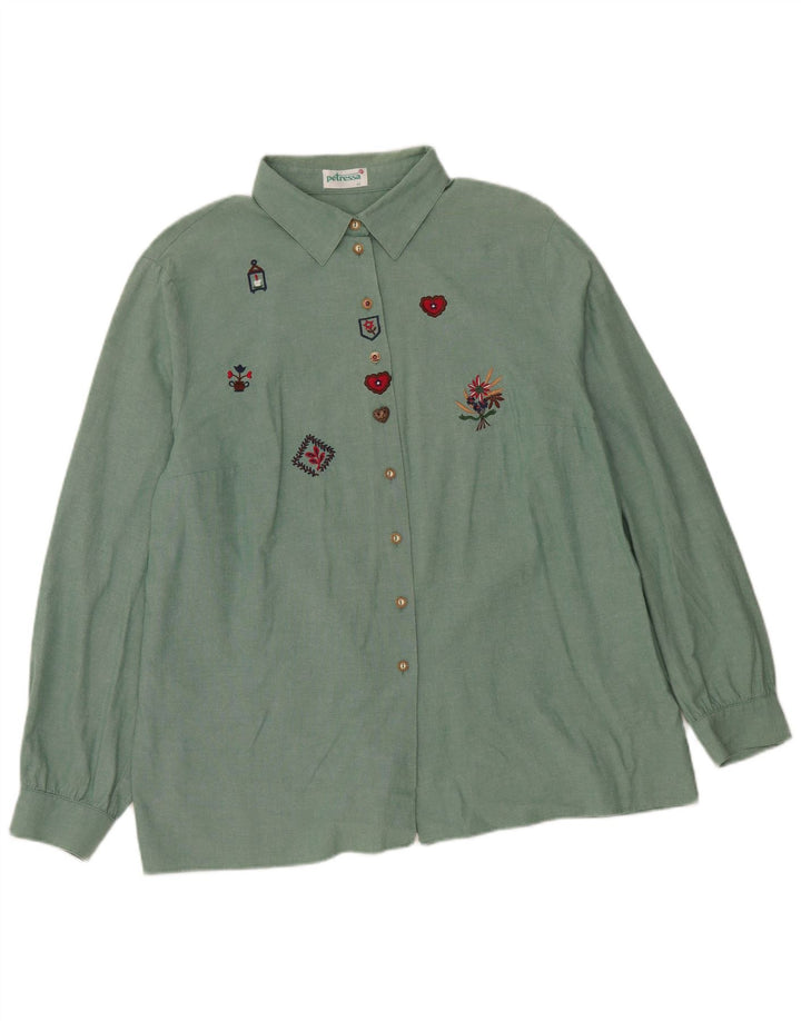 Petressa Womens Loose Fit Shirt EU 44 XL Green Floral Cotton