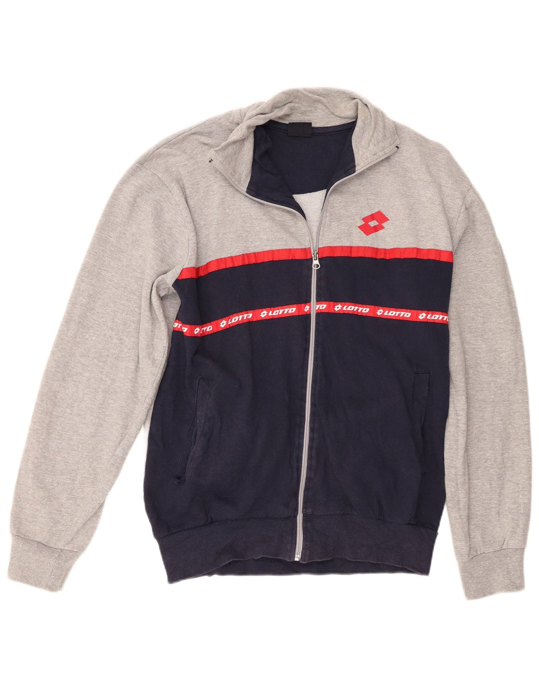 Lotto Mens Graphic Tracksuit Top Jacket IT 50 Large Grey Colourblock Cotton