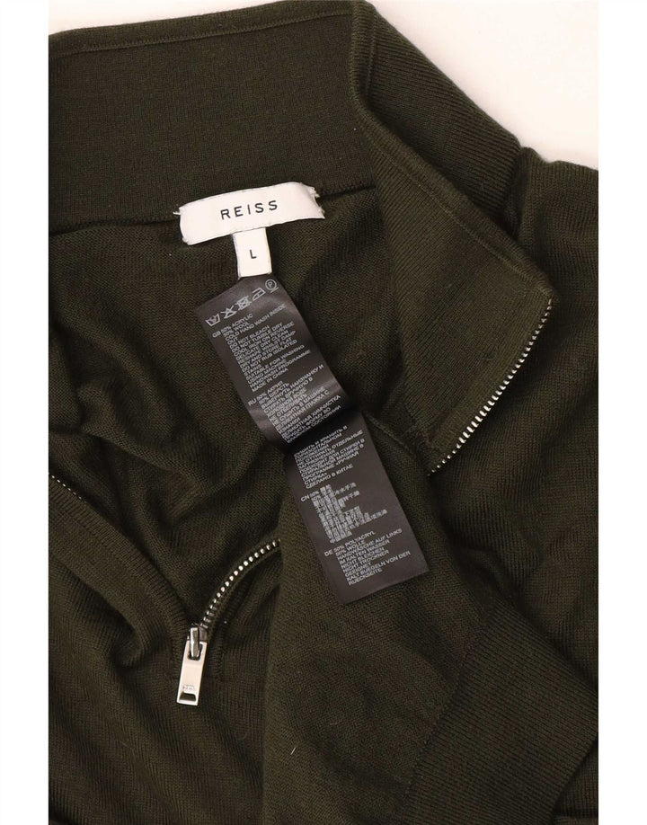 Reiss Mens Zip Neck Jumper Sweater Large Green Acrylic