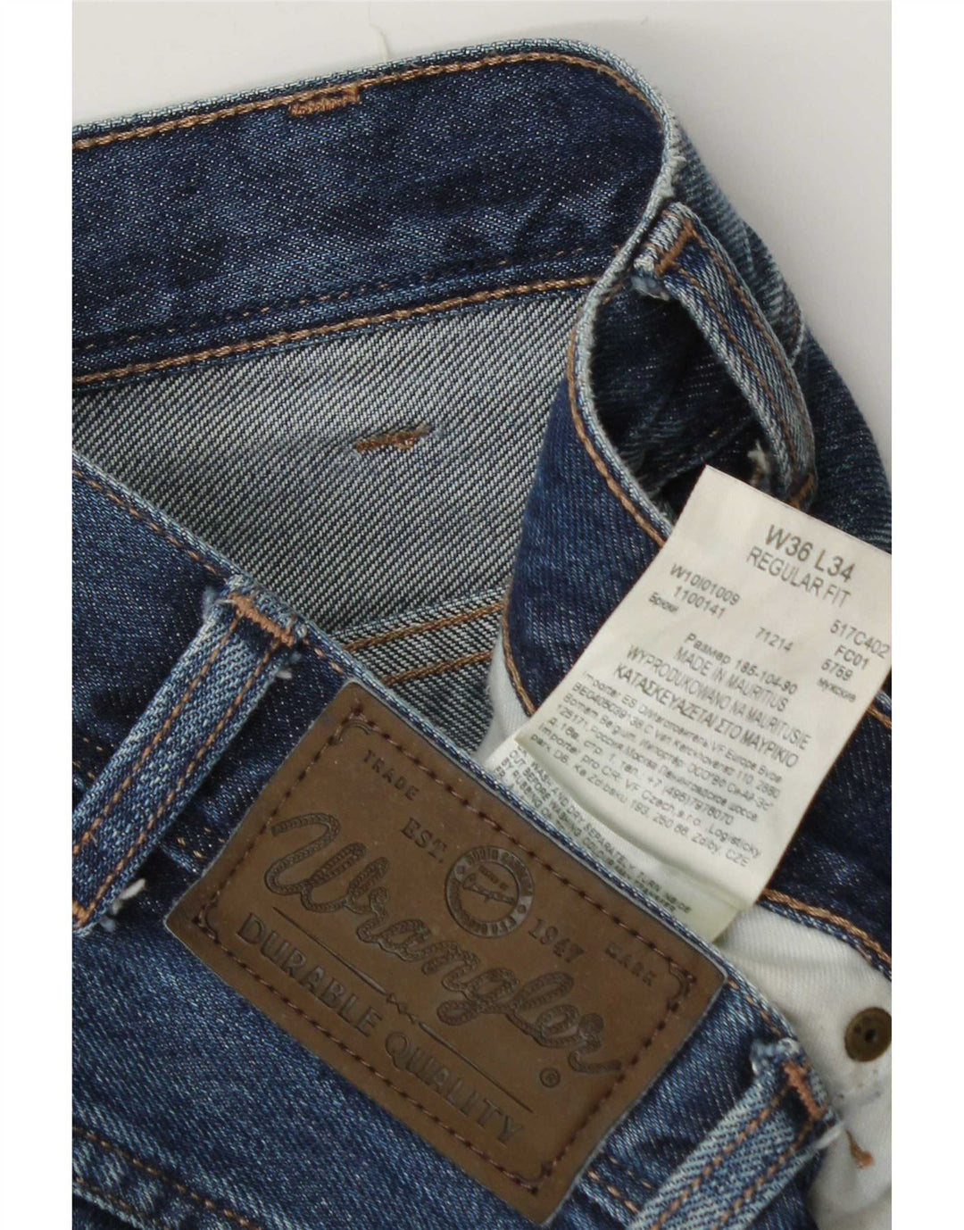 Wrangler Mens Regular Fit Straight Jeans W36 L34 Blue Cotton