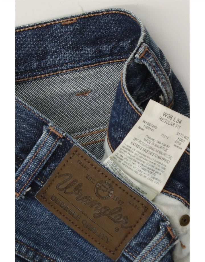 Wrangler Mens Regular Fit Straight Jeans W36 L34 Blue Cotton