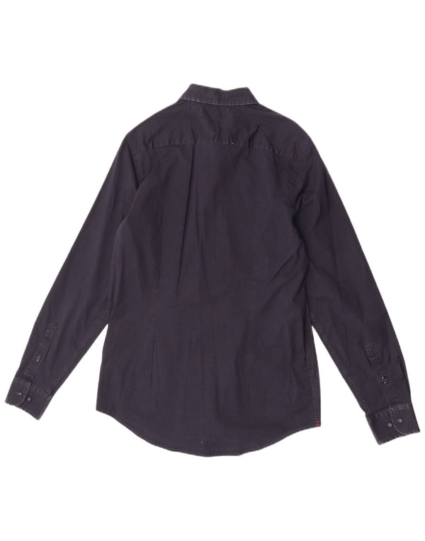 Tommy Hilfiger Mens Stretch Slim Fit Shirt Large Navy Blue Cotton