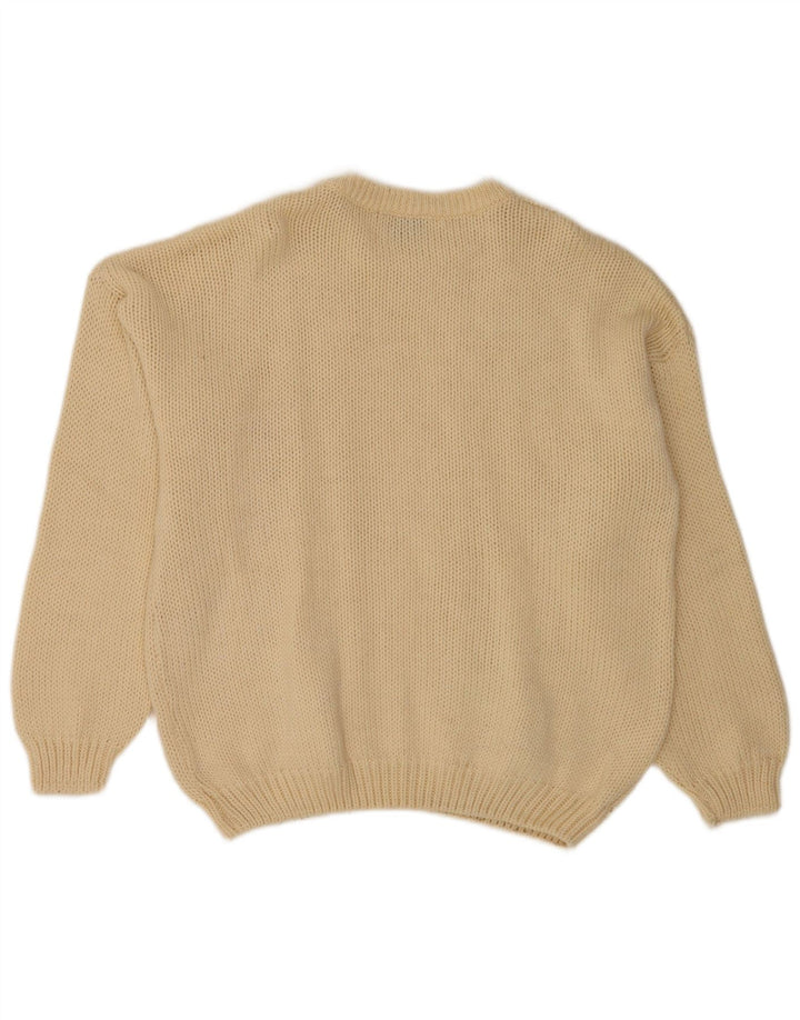 Vintage Mens Crew Neck Jumper Sweater Medium Beige Wool