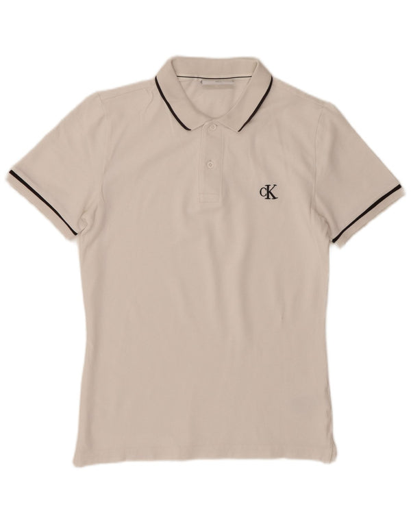 Calvin Klein Mens Slim Fit Polo Shirt Small White Cotton