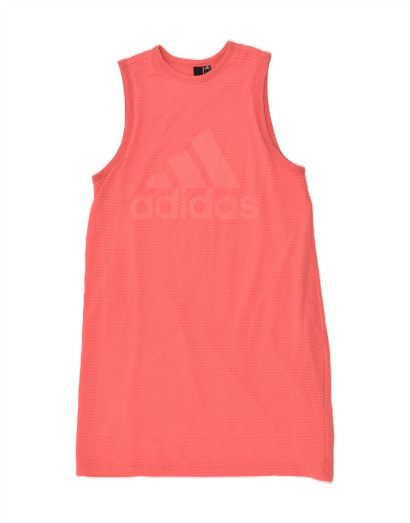 ADIDAS Womens Graphic Sleeveless T-Shirt Dress UK 16 Large Pink Polyester | Vintage Adidas | Thrift | Second-Hand Adidas | Used Clothing | Messina Hembry 