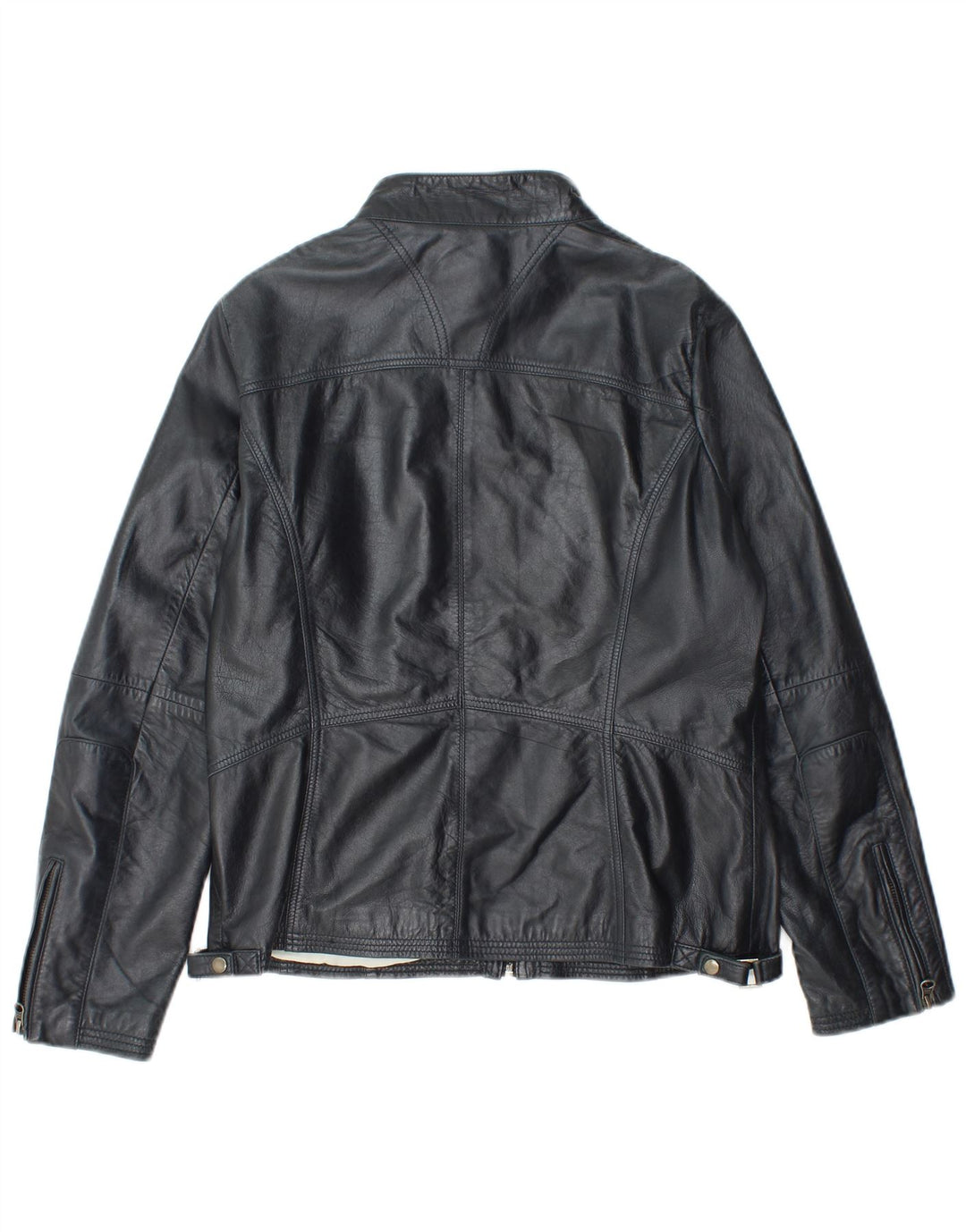 Vintage Womens Leather Jacket IT 48 XL Navy Blue Leather