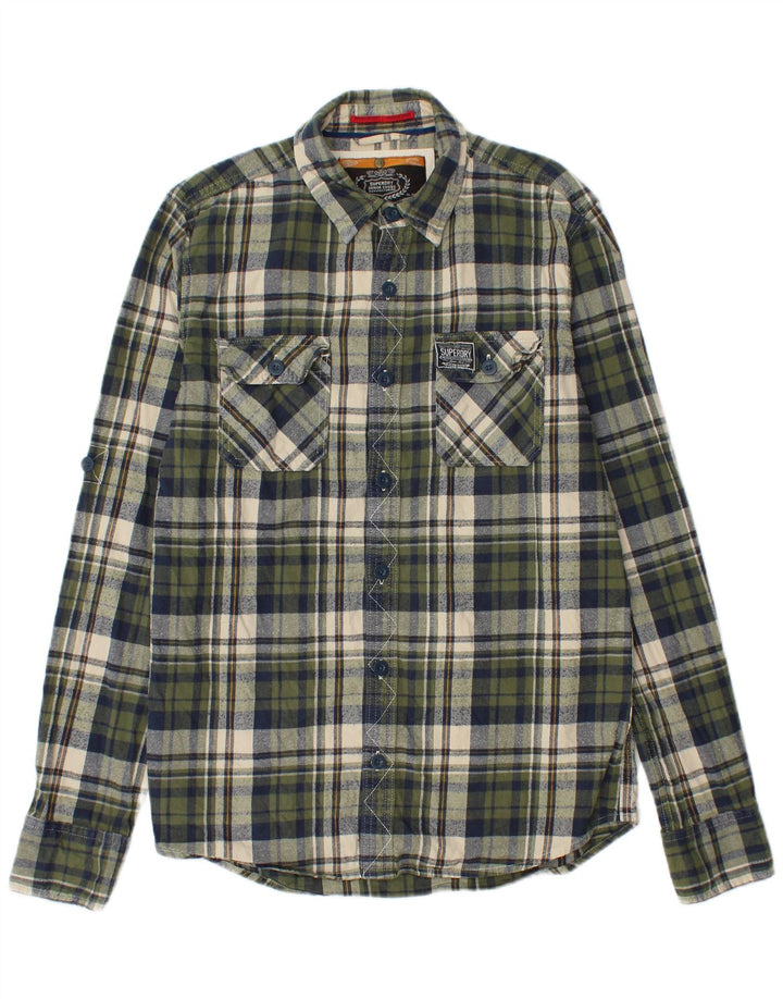 SUPERDRY Mens Flannel Shirt Large Green Check Cotton