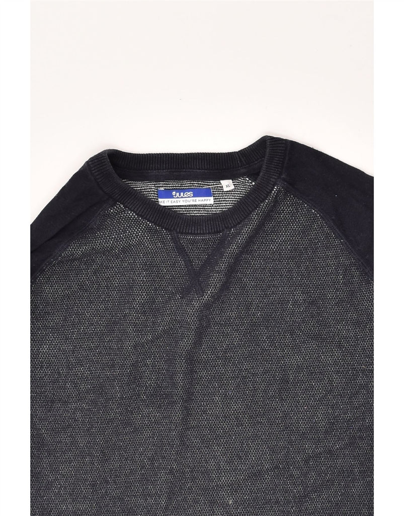 JULES Mens Slim Sweatshirt Jumper XL Navy Blue Colourblock Cotton | Vintage Jules | Thrift | Second-Hand Jules | Used Clothing | Messina Hembry 