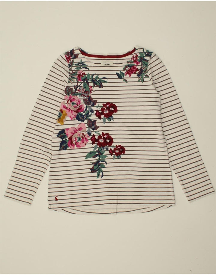 JULES Womens Graphic Top Long Sleeve UK 10 Small  White Striped Cotton Vintage Jules and Second-Hand Jules from Messina Hembry 