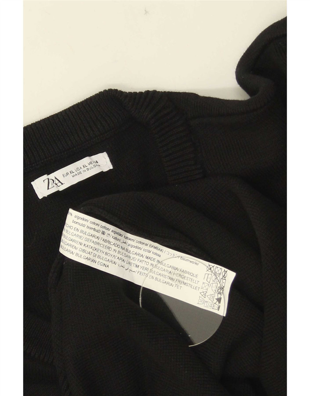 Zara Mens Crew Neck Jumper Sweater XL Black Cotton