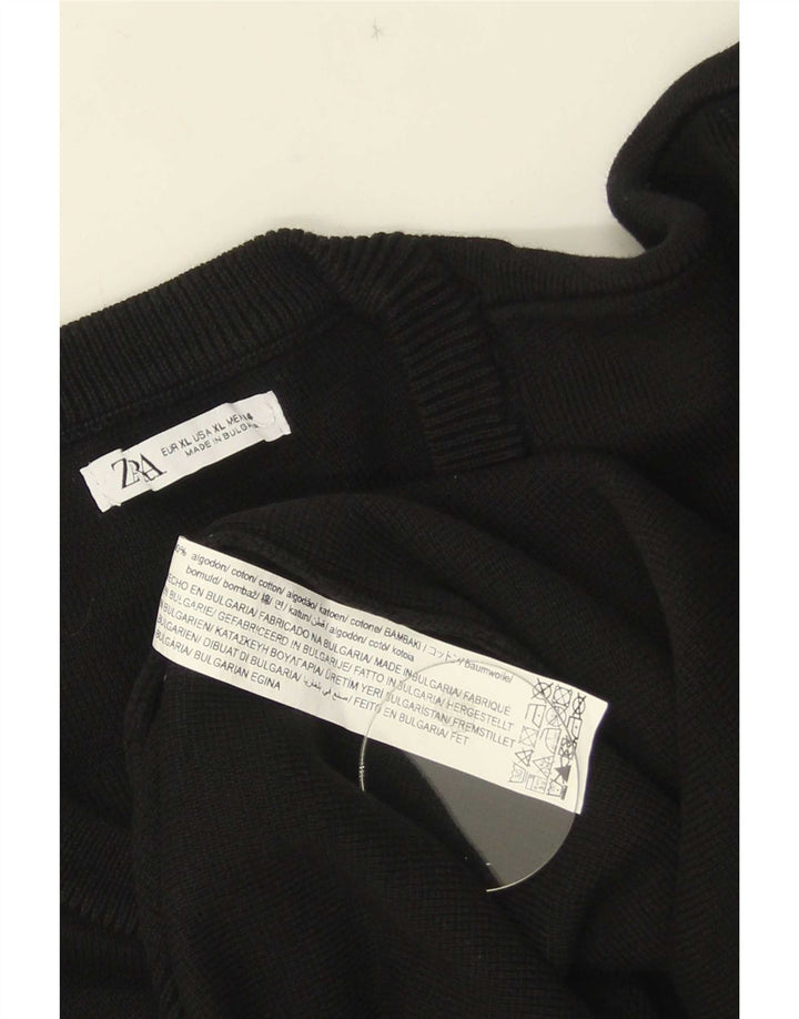 Zara Mens Crew Neck Jumper Sweater XL Black Cotton