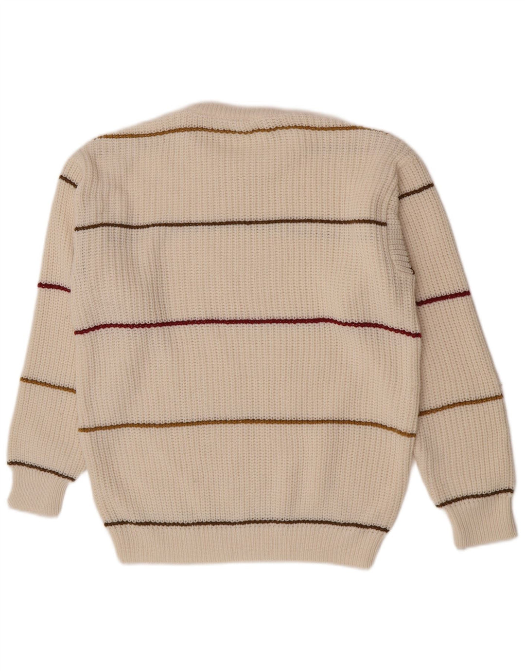 Vintage Mens Crew Neck Jumper Sweater Medium Off White Striped Acrylic