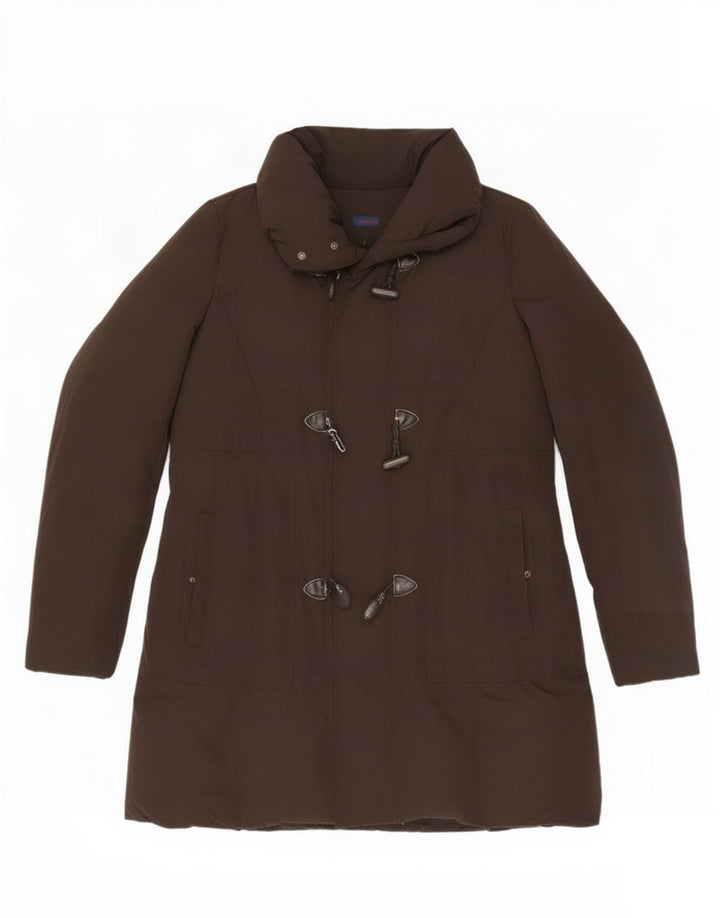 Trussardi Jeans Womens Hooded Padded Coat IT 46 Large Brown Polyester