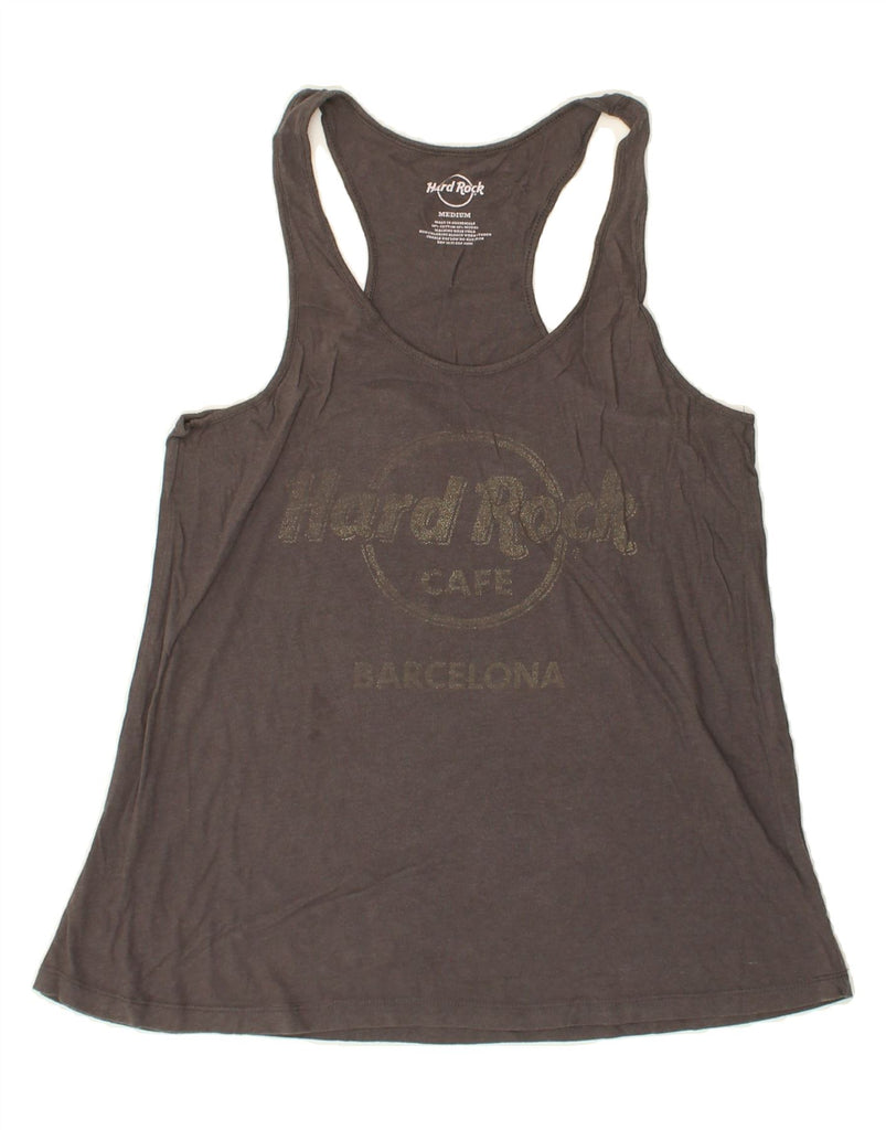 HARD ROCK CAFE Womens Barcelona Graphic Vest Top UK 14 Medium Grey Cotton | Vintage Hard Rock Cafe | Thrift | Second-Hand Hard Rock Cafe | Used Clothing | Messina Hembry 