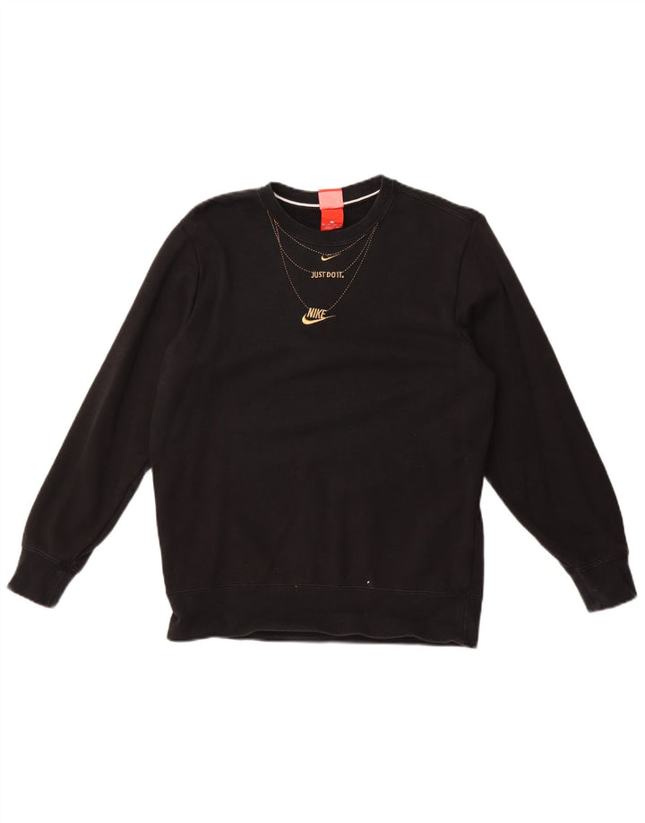 NIKE Womens Graphic Oversized Sweatshirt Jumper UK 6 XS Black Cotton