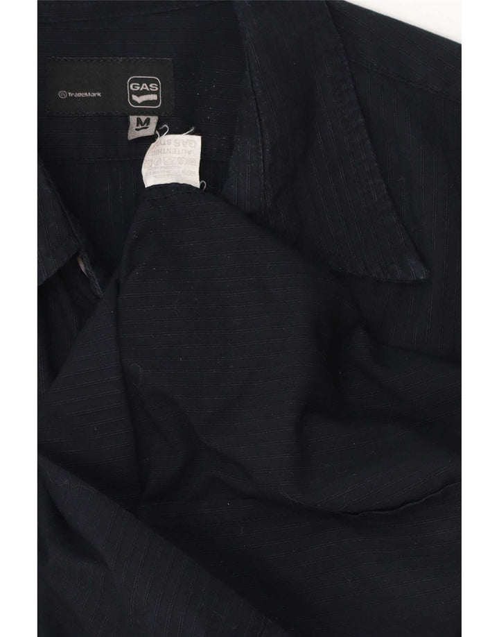 Gas Mens Shirt Medium Navy Blue Striped Cotton