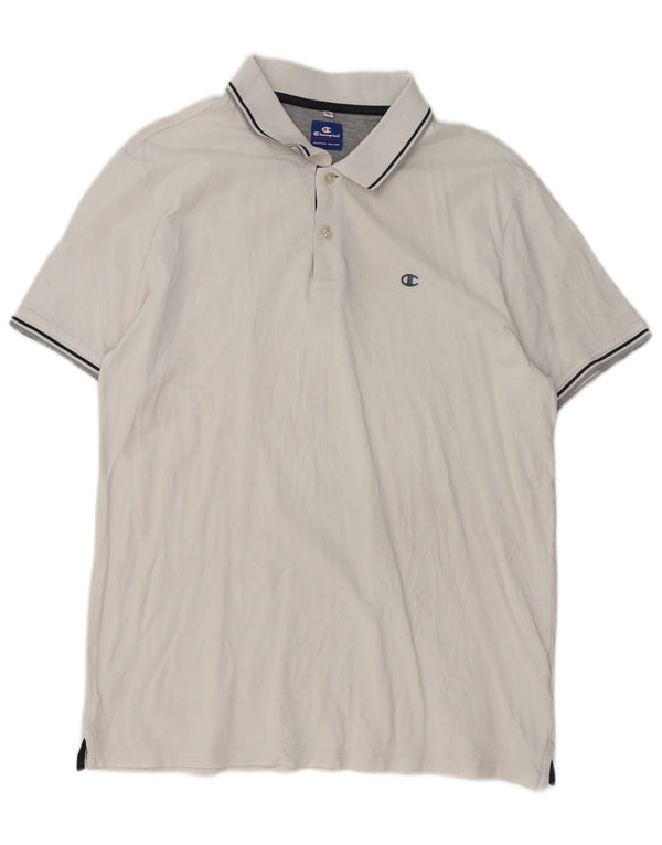 Champion Mens Polo Shirt XL White Striped Cotton