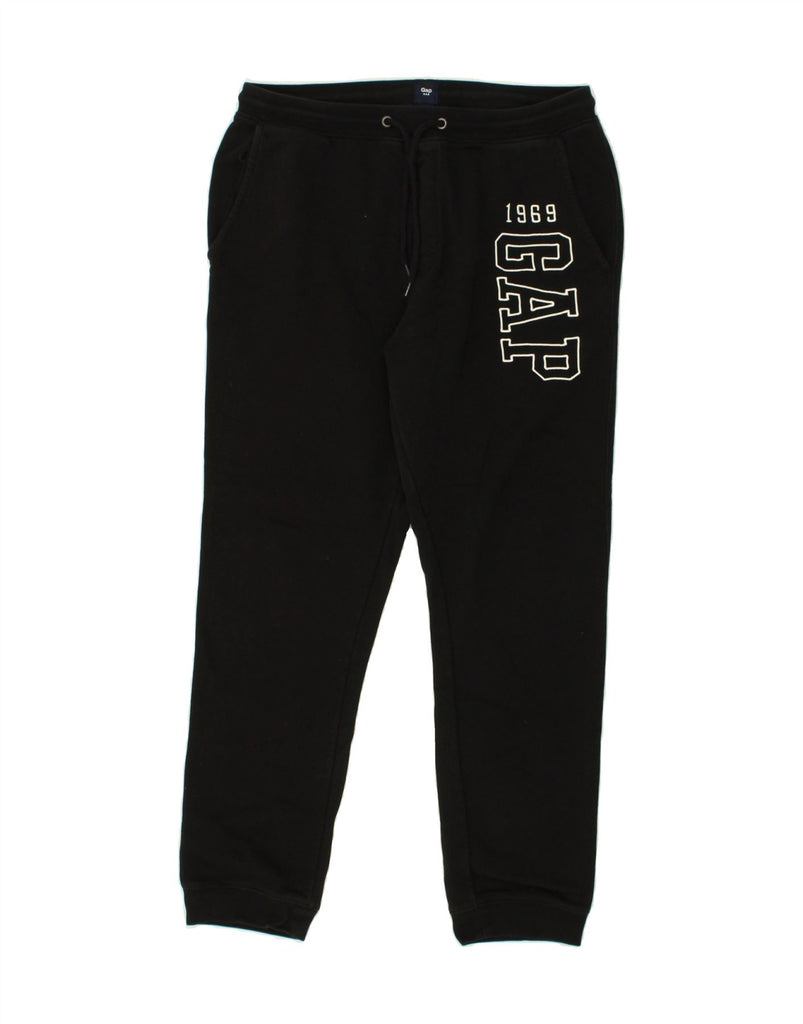 GAP Mens Graphic Tracksuit Trousers Joggers Medium Black Cotton | Vintage Gap | Thrift | Second-Hand Gap | Used Clothing | Messina Hembry 