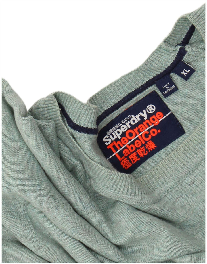 SUPERDRY Mens Crew Neck Jumper Sweater XL Green Flecked