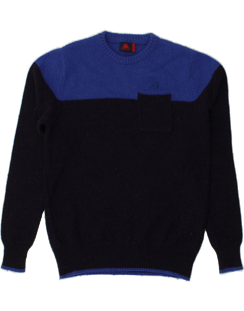 KAPPA Womens Crew Neck Jumper Sweater UK 10 Small Navy Blue Colourblock | Vintage Kappa | Thrift | Second-Hand Kappa | Used Clothing | Messina Hembry 