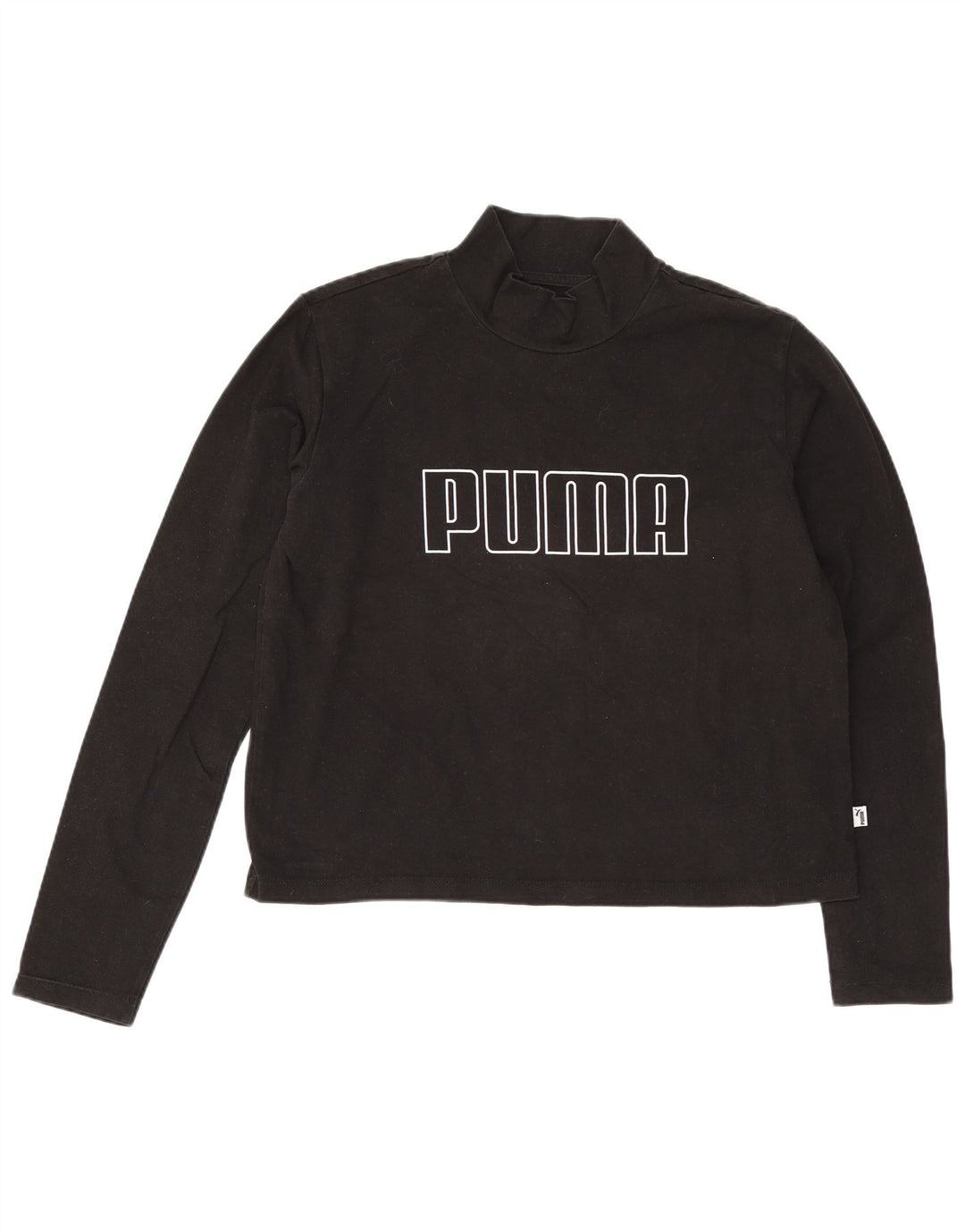 Puma Womens Crop Graphic Top Long Sleeve UK 12 Medium Black